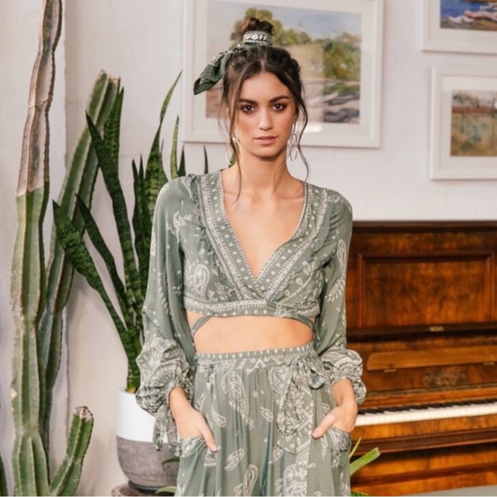 JAASE Constance Print Long Sleeve Wrap Crop Top